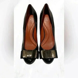 Johnston & Murphy stylish wedge bow detail round toe green patent leather 7/8